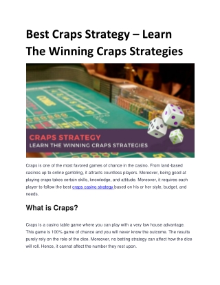 Learn The Winning Craps Strategies