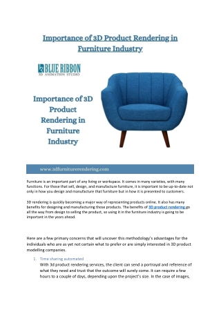 Importance of 3D Product Rendering in Furniture Industry