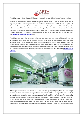 Supervised and Advanced Diagnostic Centres Offer the Most Trusted Services