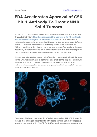 FDA Accelerates Approval of GSK PD-1 Antibody To Treat dMMR Solid Tumors