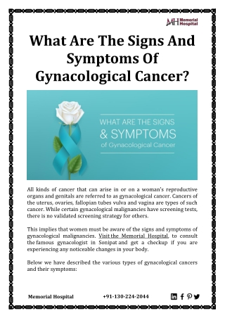 What Are The Signs And Symptoms Of Gynacological Cancer?