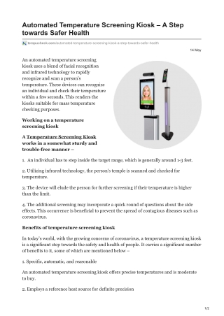 Automated Temperature Screening Kiosk  A Step towards Safer Health