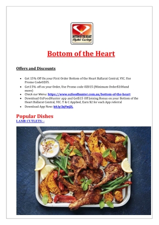15% Off - Bottom of the Heart Ballarat Menu, VIC