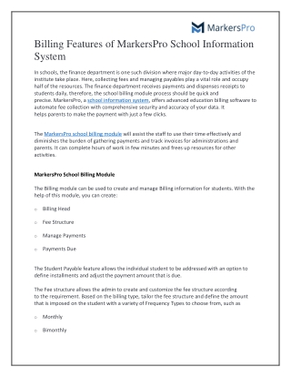 Billing Features of MarkersPro School Information System