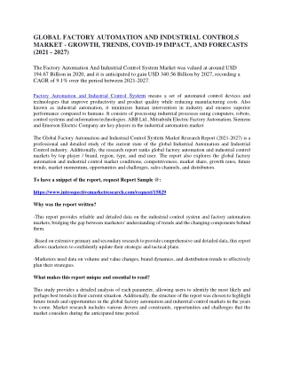Global Factory Automation and Industrial Control System  Market