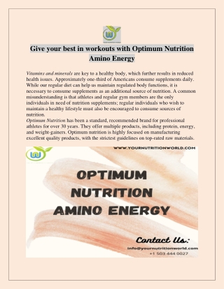 Give your best in workouts with Optimum Nutrition  Amino Energy