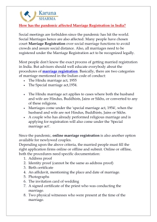 How has the pandemic affected Marriage Registration in India