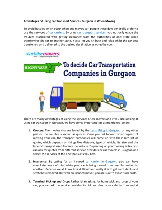 Advantages of Using Car Transport Services in Gurgaon When Moving