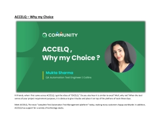 ACCELQ – Why my Choice