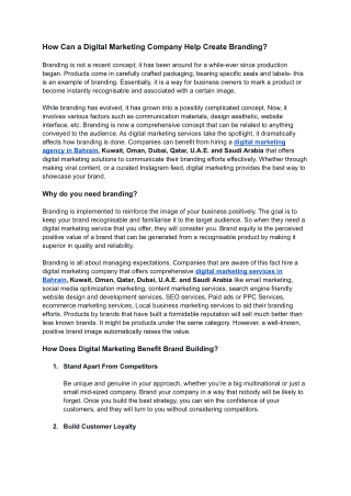 How Can a Digital Marketing Company Help Create Branding