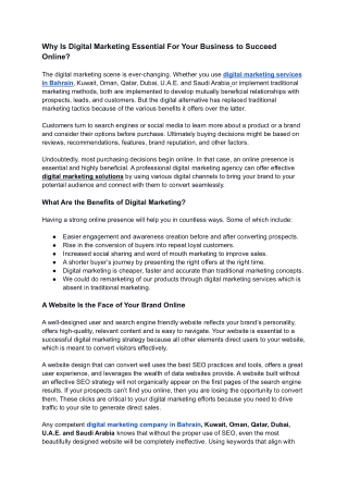 Why Is Digital Marketing Essential For Your Business to Succeed Online