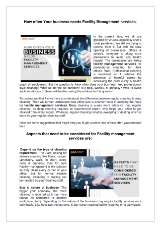 Factors to consider while selecting  Facility Management services