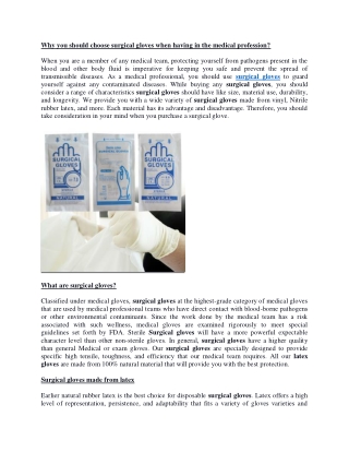 Why you should choose surgical gloves when having in the medical profession?