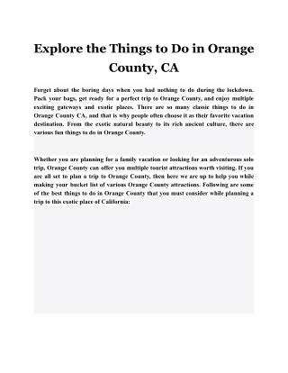 Explore the Things to Do in Orange County, CA