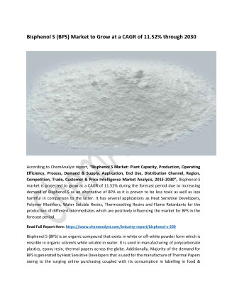 Bisphenol S Market Size, Share, Trends, Growth, 2030