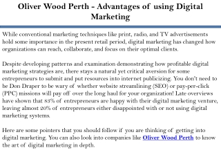 Oliver Wood Perth - Advantages of using Digital Marketing