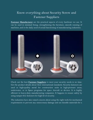 Know everything about Security Screw and Fastener Suppliers