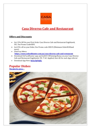15% Off - Casa Diverso Cafe and Restaurant Eaglehawk menu, VIC