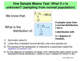 One Sample Means Test: What if  is unknown? (sampling from normal population)