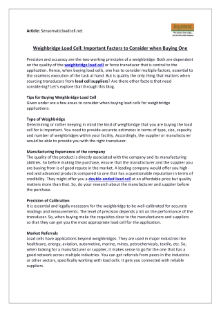 Weighbridge Load Cell: Important Factors to Consider when Buying One