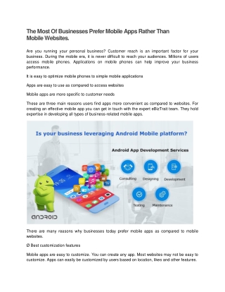 The Most Of Businesses Prefer Mobile Apps Rather Than Mobile Websites.