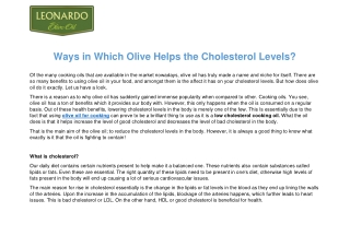 Ways in Which Olive Helps the Cholesterol Levels?