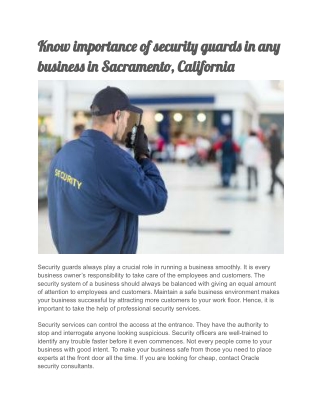 Know importance of security guards in any business in Sacramento, California