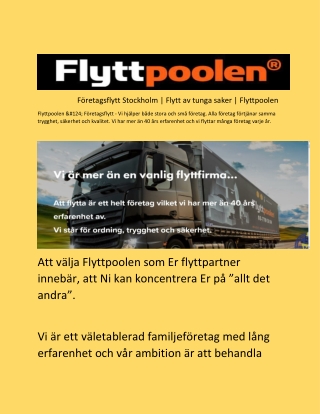 Företagsflytt Stockholm | Flytt av tunga saker | Flyttpoolen