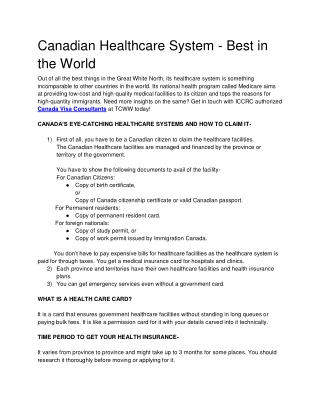 Canadian Healthcare System - Best in the World