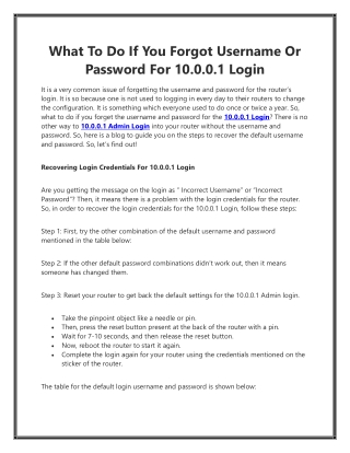 What To Do If You Forgot Username Or Password For 10.0.0.1 Login