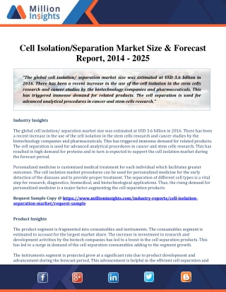 Cell Isolation/Separation Market Size & Forecast Report, 2014 - 2025