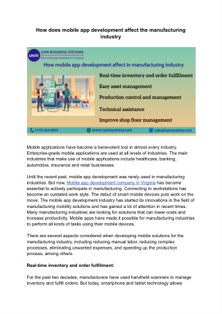 How mobile app development affect in manufacturing industry