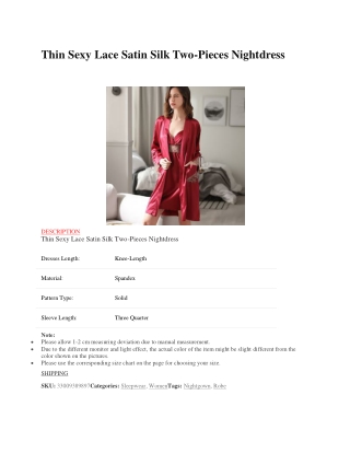 Thin Sexy Lace Satin Silk Two-Pieces Nightdress