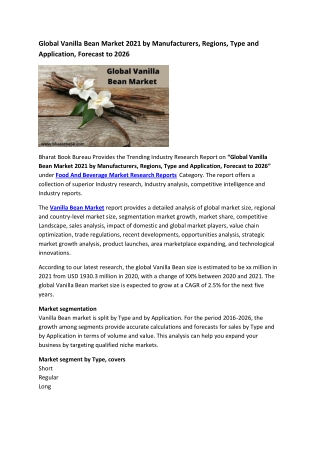 Global Vanilla Bean Market Research Report 2021-2026