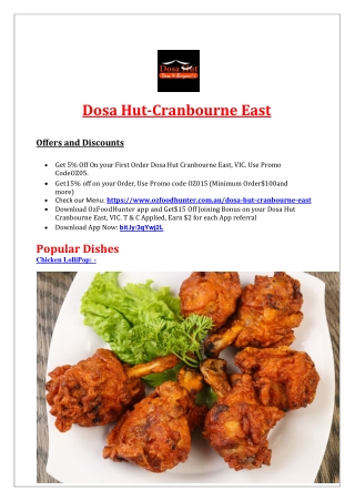 5% Off - Dosa Hut Cranbourne East Takeaway Menu, VIC