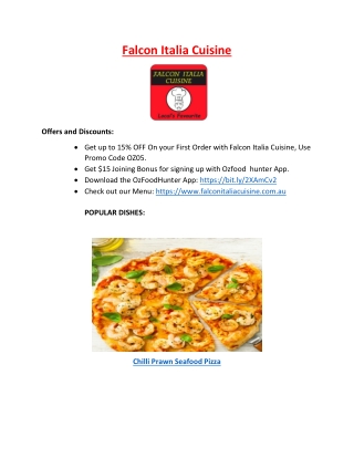 15% Off - Falcon Italia Cuisine Menu, WA