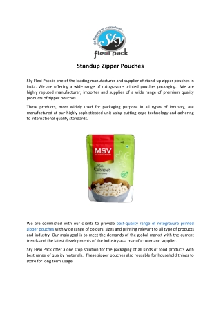 Standup Zipper Pouches Manufaturers