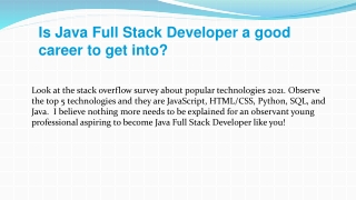 Is Java Full Stack Developer a good career to get into?