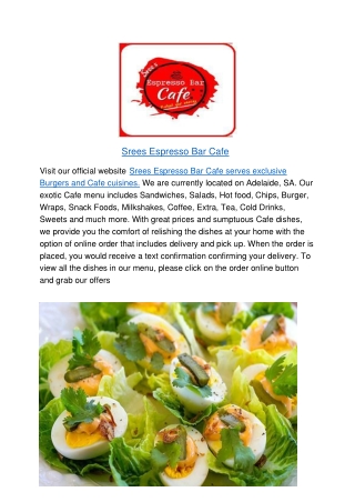 5% Off - Srees Espresso Bar Cafe-Adelaide - Order Food Online,SA