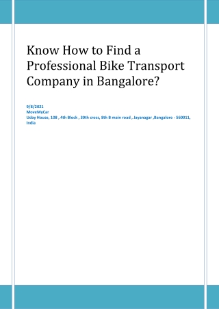 We Provide The Best and Professional Bike Transport Company in Bangalore