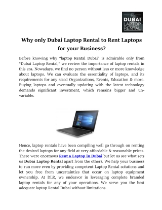 Why only Dubai Laptop Rental to Rent Laptops for your Business?