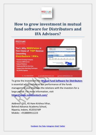 How to grow investment in mutual fund software for Distributors and IFA Advisors