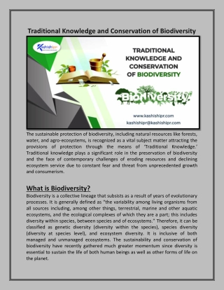 Traditional Knowledge and Conservation of Biodiversity