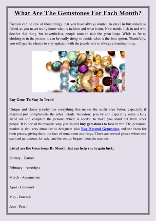 What Are The Gemstones For Each Month