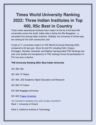 Times World University Ranking 2022