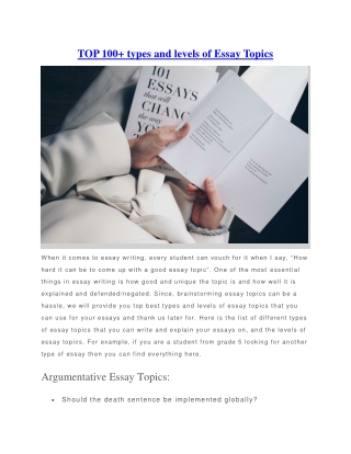 TOP 100  types and levels of Essay Topics