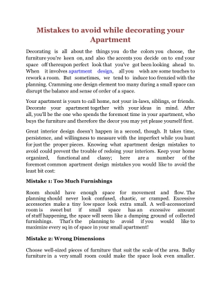 Mistakes to avoid while decorating your Apartment
