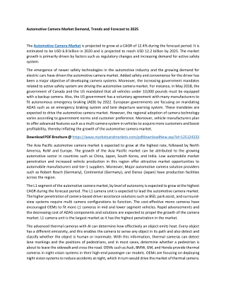 Automotive Camera Market Demand, Trends and Forecast to 2025