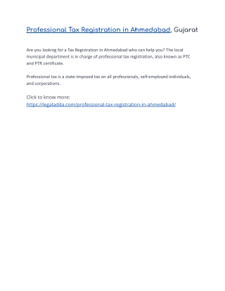 Professional Tax Registration in Ahmedabad, Gujarat