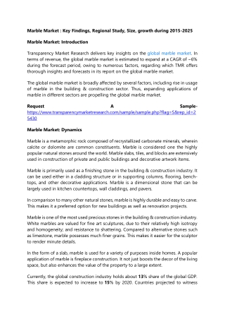 Marble Market : Key Findings, Regional Study, Size, growth during 2015-2025
